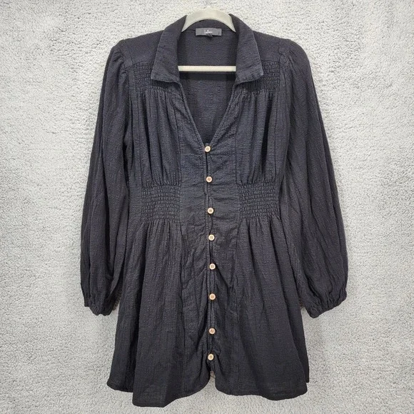 Lulus Black Long Sleeve Mini Dress Button Down Shirt Dress Medium - Picture 1 of 13